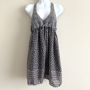 Crotchet Babydoll Mini Dress Womens Large Floral Boho Festival Beach Indie